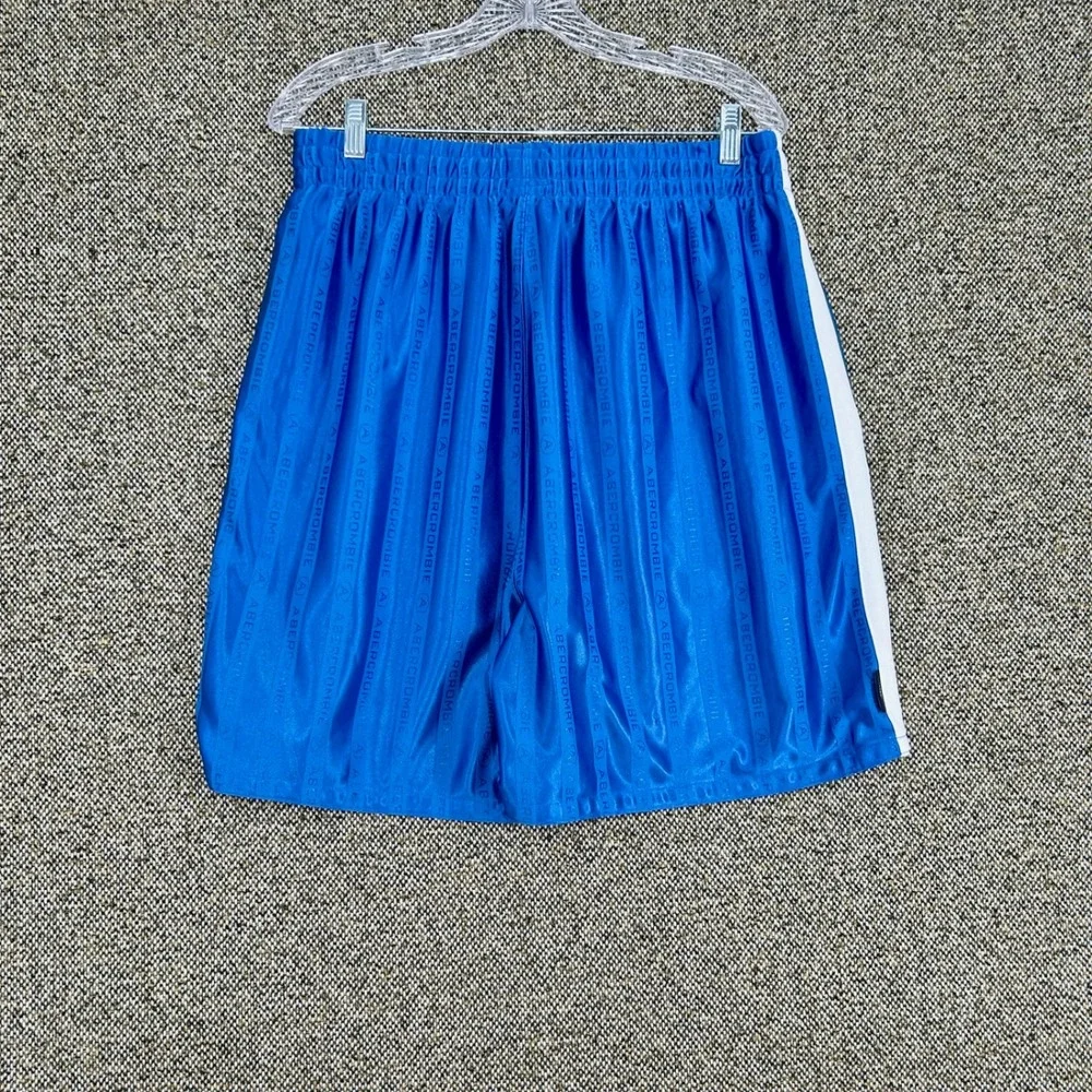 Y2K Abercrombie Fitch Gym Issue Mesh Lined Logo Stripe Athletic Shorts Blue XL
